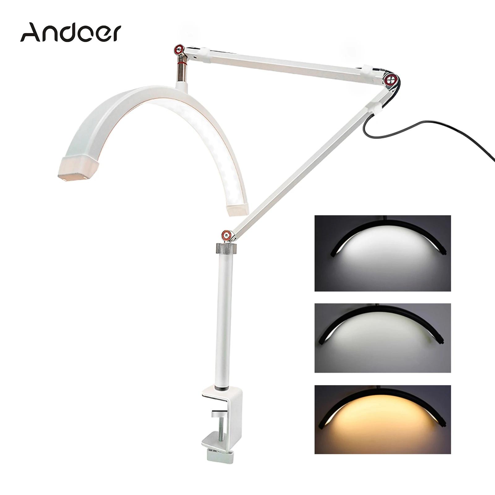 Andoer HD-M3X LED lumière vidéo demi-lune en forme d'anneau de bureau 3000K-6000K réglable pour Salo