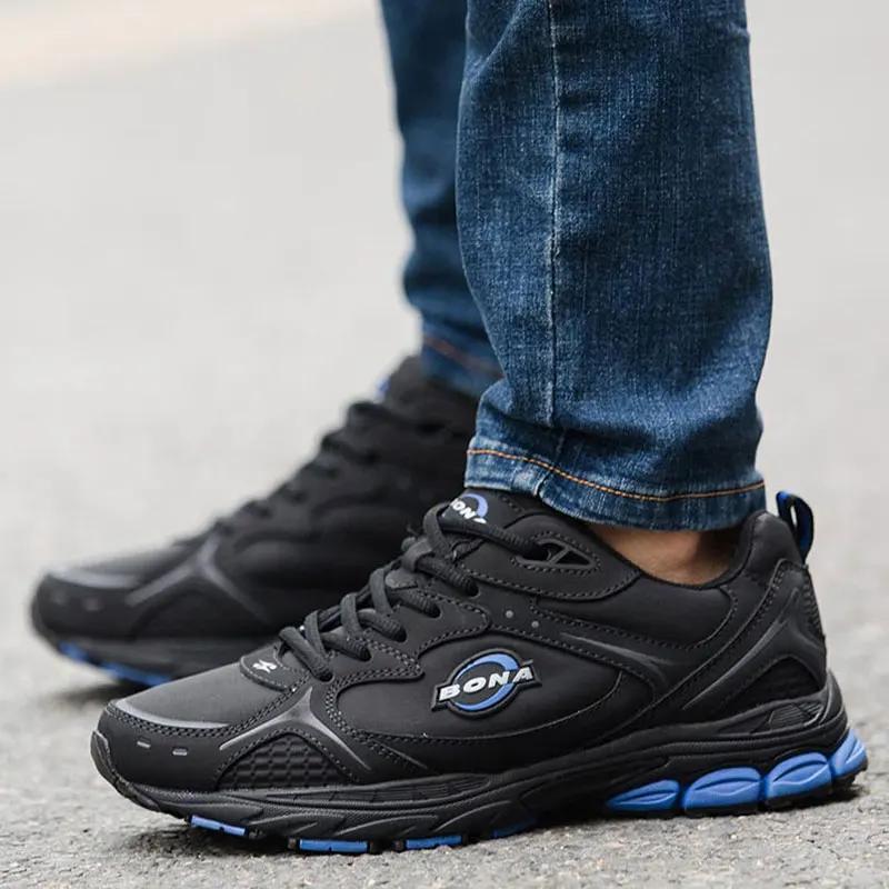 Chaussures de course homme BONA en cuir - Baskets confortables pour jogging et sport en plein air