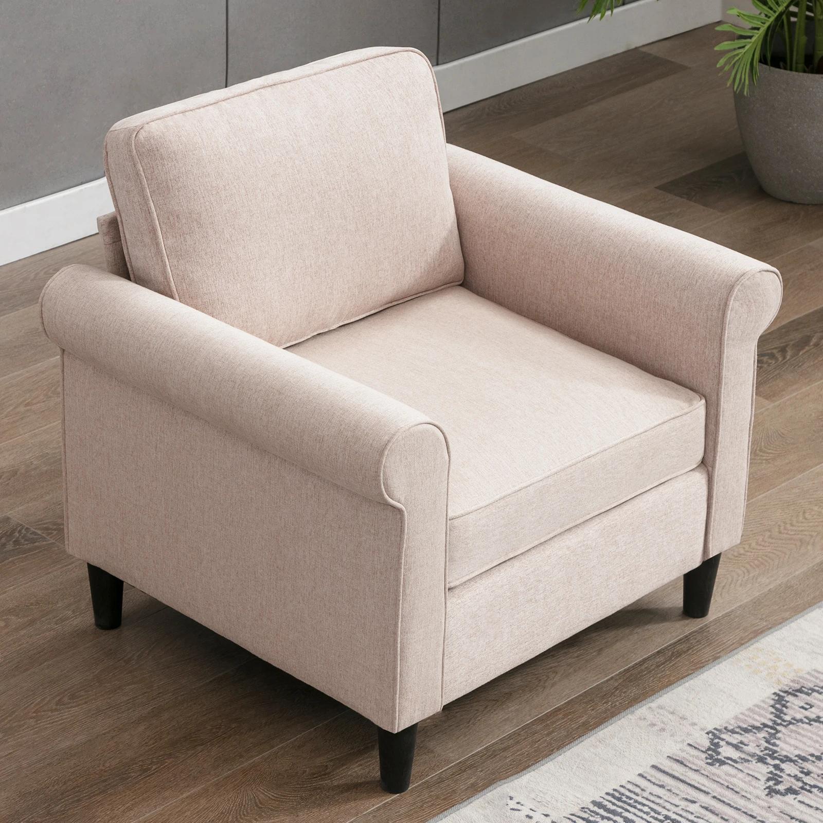 HORGgland O-Canapé simple moderne en micro-tissu avec cadre en bois, petit fauteuil à pied solutions