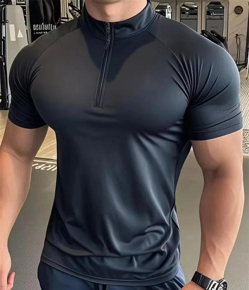 T-shirt de sport pour hommes, séchage rapide, élastique, entraînement, course à pied, Fitness, manch