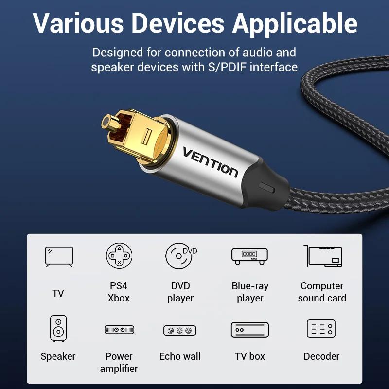 Vention câble Audio optique numérique Toslink SPDIF câble Coaxial 1m 2m pour amplificateurs Blu-ray 