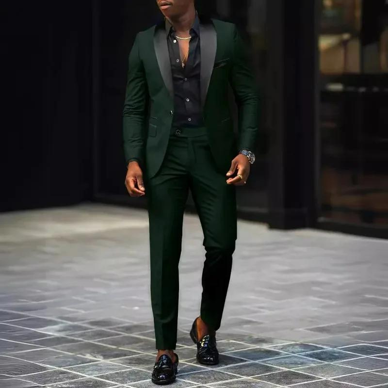 Ensemble 2 pièces KIDWHXR pour homme : Blazer patchwork à simple boutonnage et pantalon uni slim – T