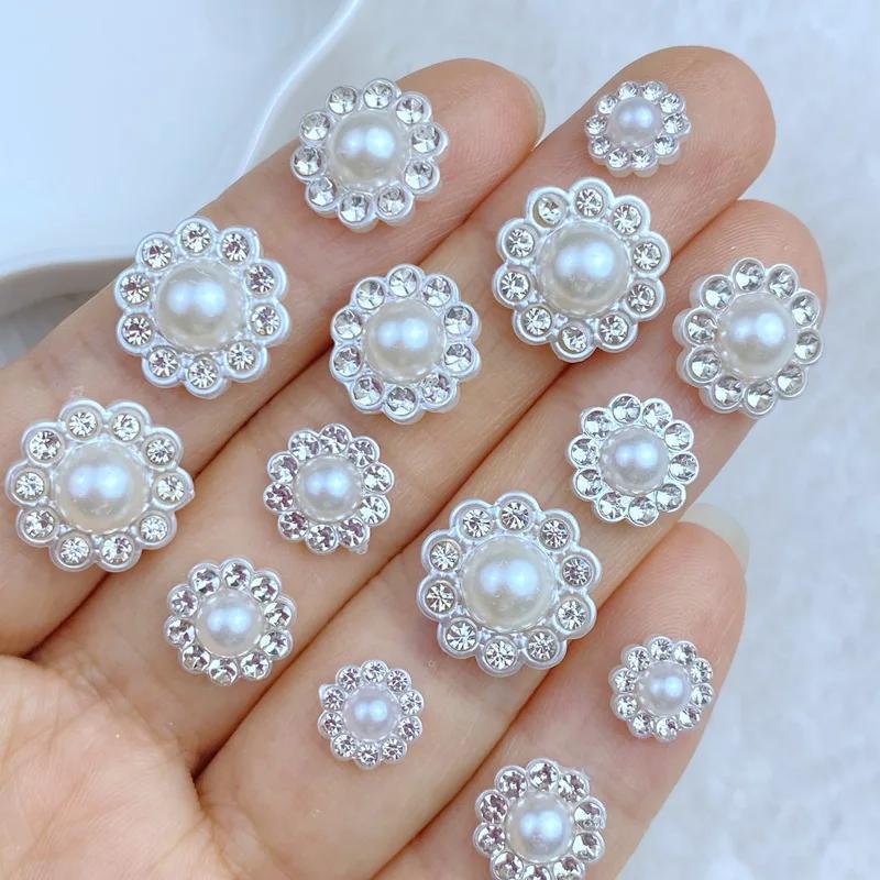 50 pièces nouveau mignon Mini 8/10/12/14mm fleur diamant perle série dos plat manucure pièces embell
