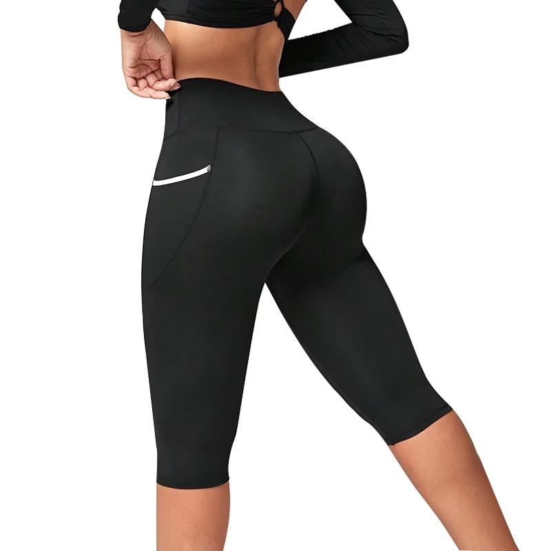 Pantalons de yoga taille haute Leggings capri avec poches pour femmes Leggings capri d'entraînement 