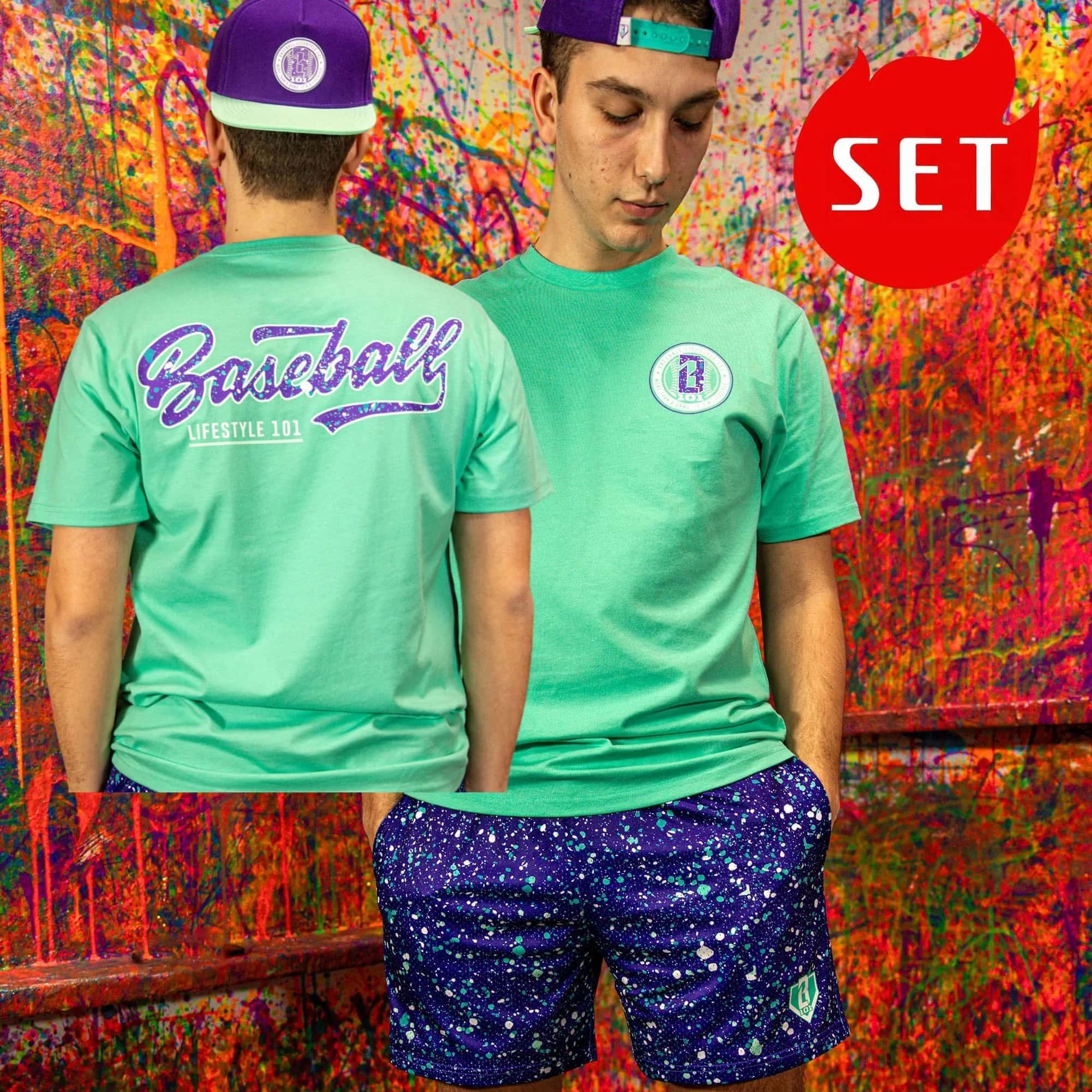 Nouveau style de baseball d'été # 101 #   Ensemble T-shirt et short Lifestyle, imprimé color-block e