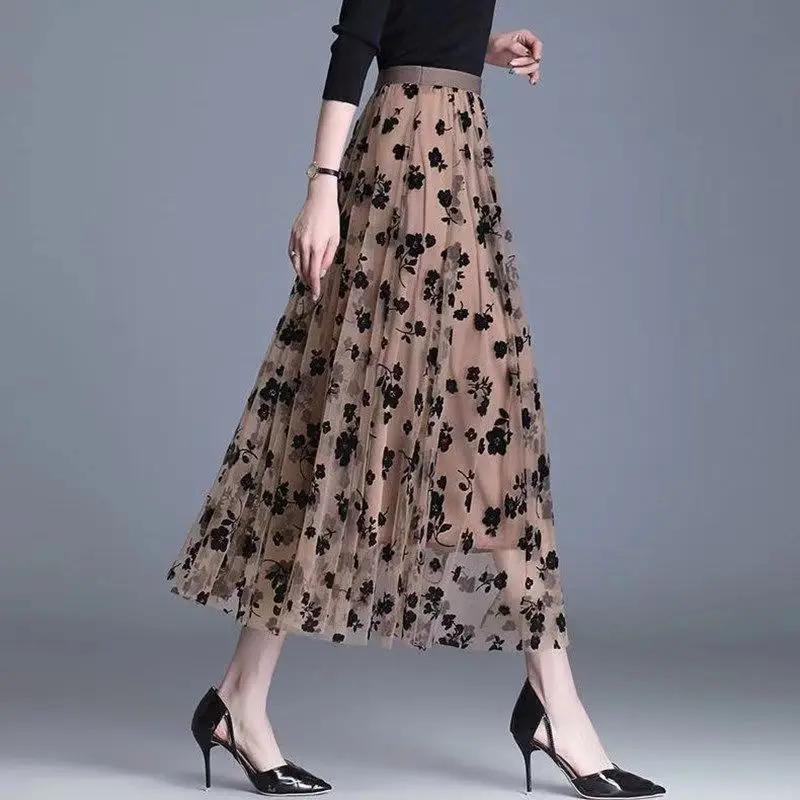 Femmes coréennes jupe en Tulle mode été crochet Floral jupe Midi ample élégant femme décontracté tou