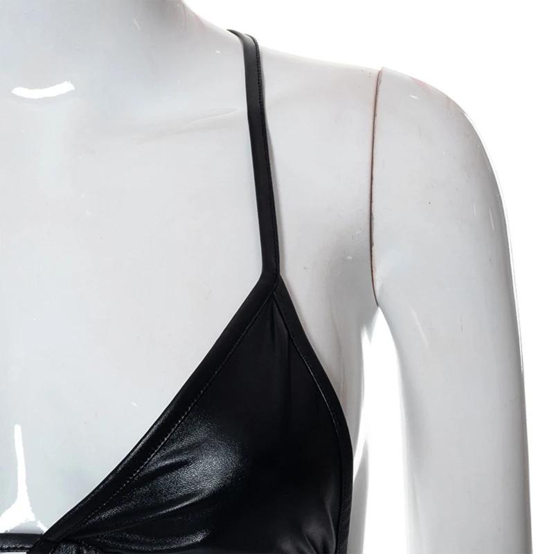 Une pièce couleur noire souple PU haut femmes noué maillot bain pour maillots bain maillots
