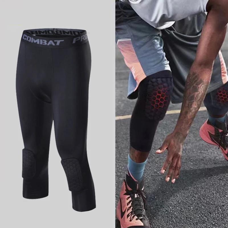 Collants de compression homme anti-collision 3/4 - Genouillères intégrées - Séchage rapide sport