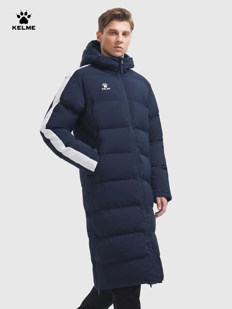 KELME hommes veste d'hiver longue entraînement sportif manteau à capuche vêtements d'extérieur chaud
