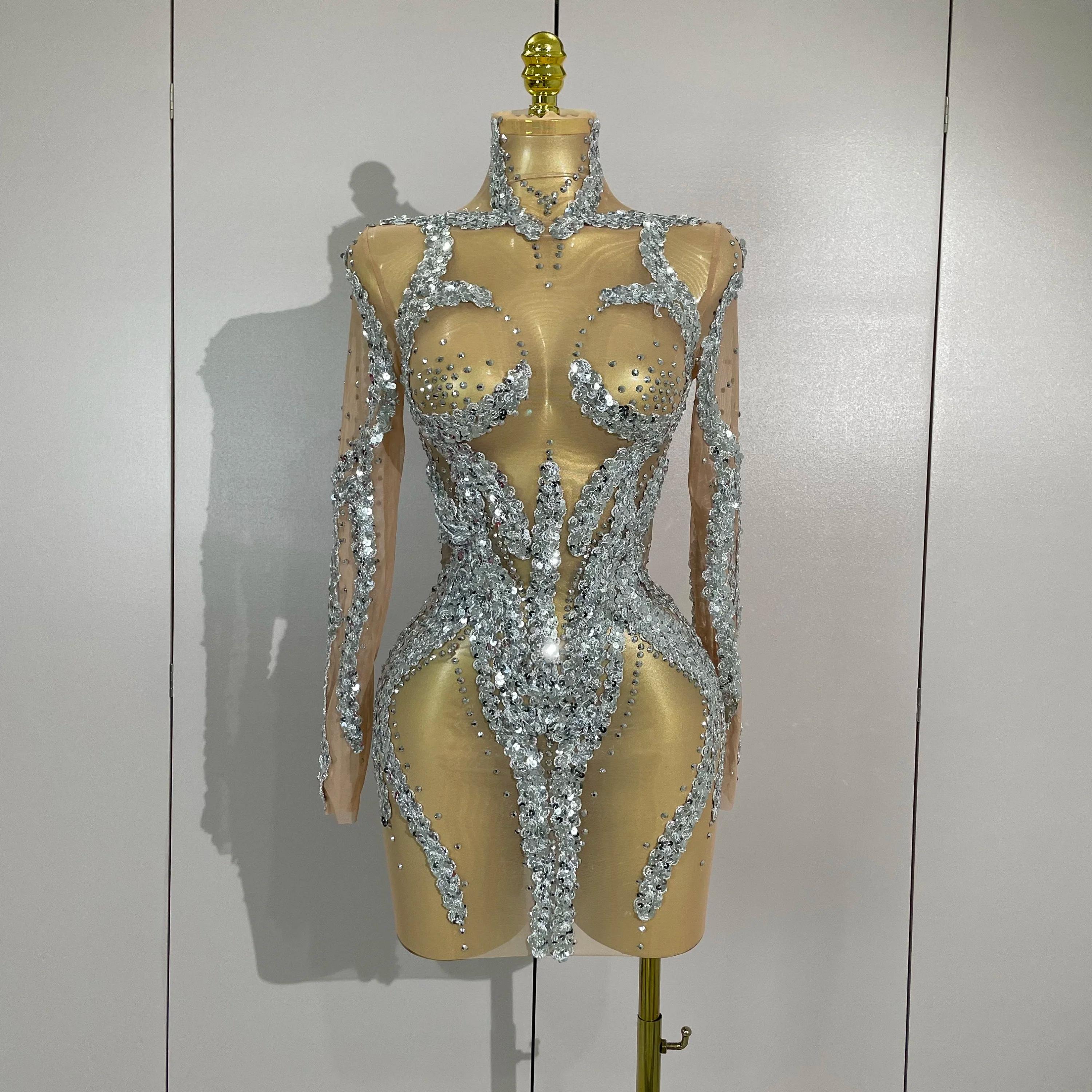 STOCK strass scintillants Sexy maille transparente Mini robe réveillon fête d'anniversaire danse dis