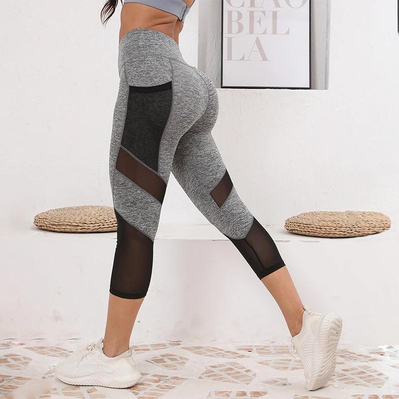 TUNIControl-Pantalon de yoga taille haute en maille pour femme, capri d'entraînement avec poches