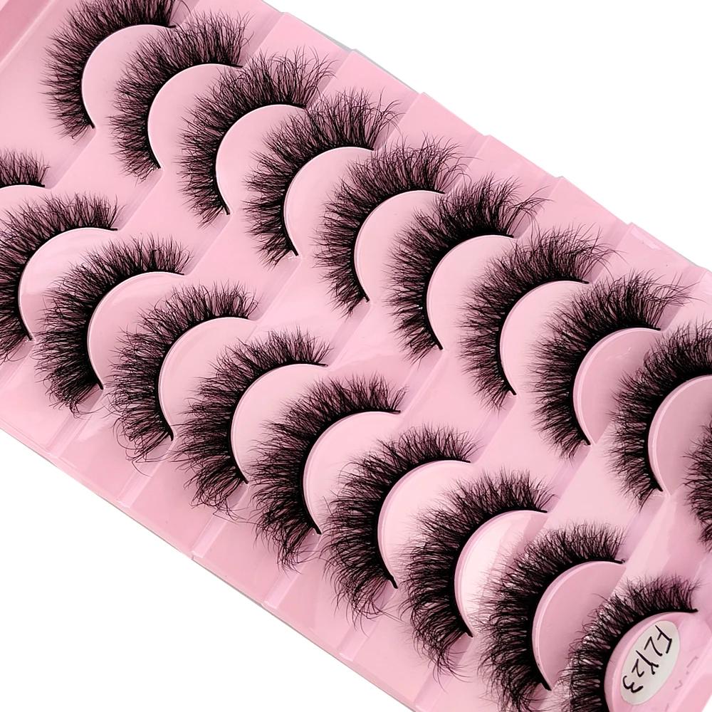Faux-cils 3D en faux vison, 10 paires, faits à la main, naturels, nude, maquillage, imitation, crois
