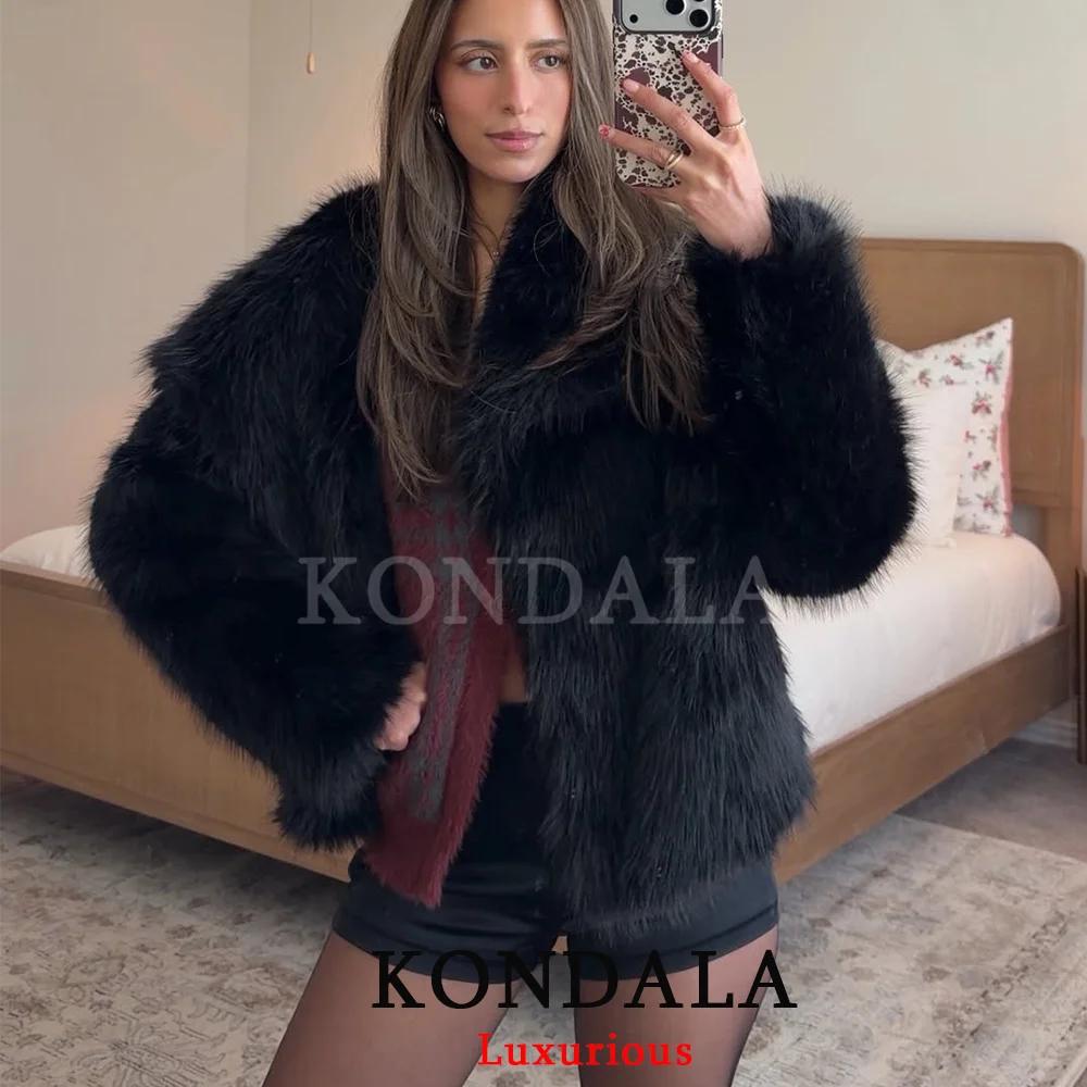 KONDALA décontracté marron épais fourrure vestes femmes à manches longues col en V automne hiver fau