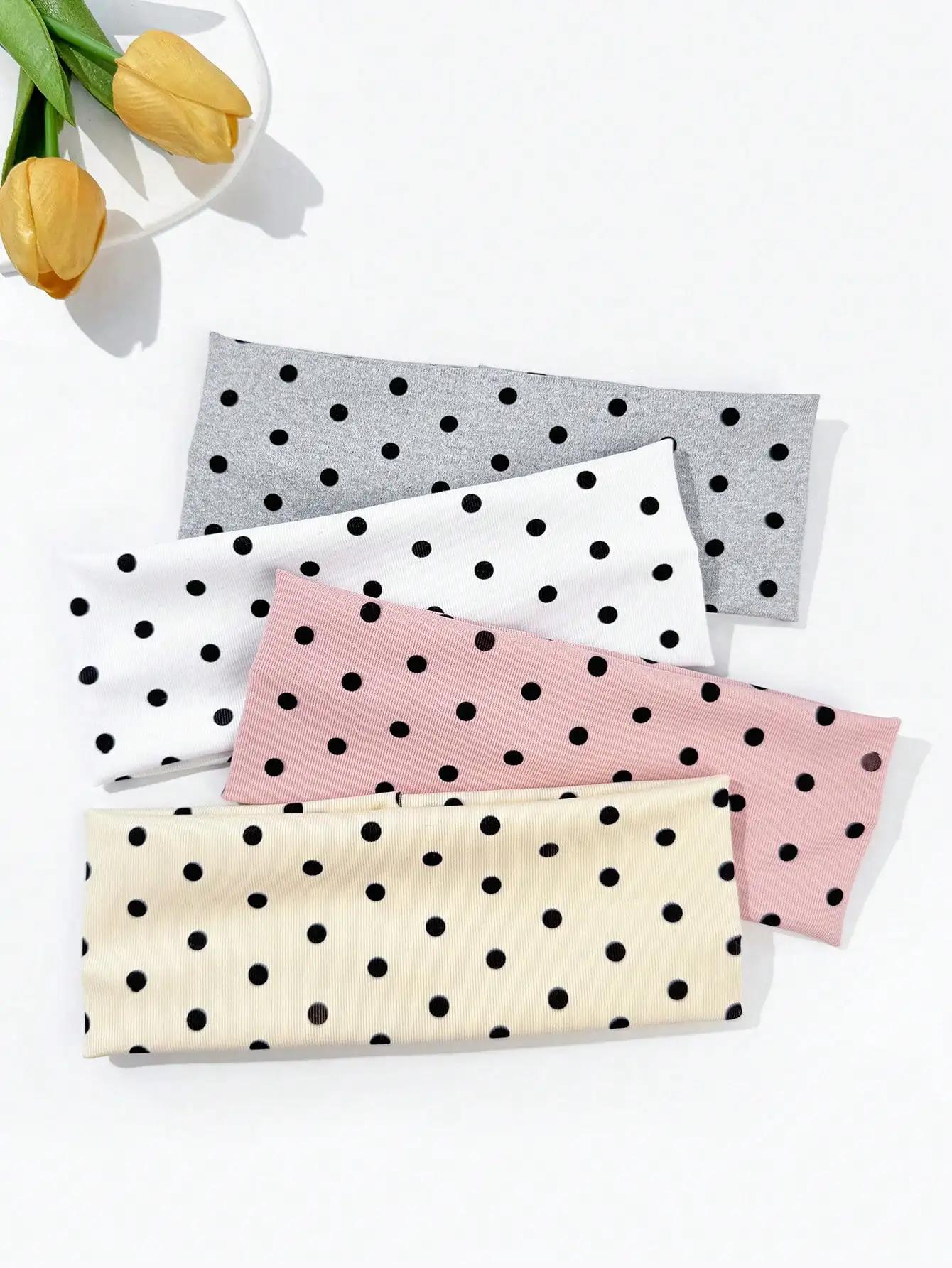 4 pièces/ensemble dames à pois imprimé large bord élastique bandeau de cheveux visage maquillage spo