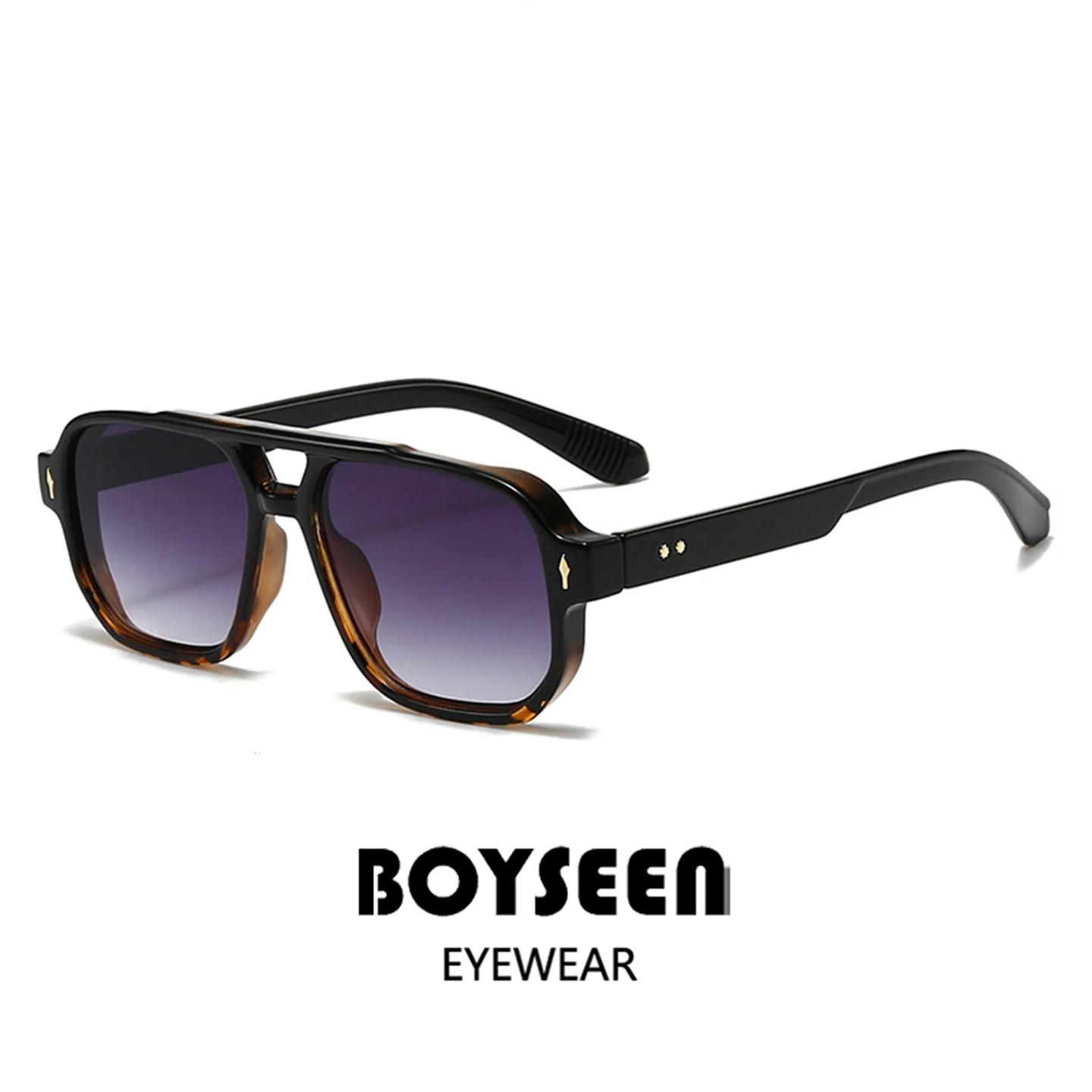 BOYSEEN Lunettes de soleil carrées en écaille de tortue pour hommes Style Preppy Lunettes à monture 