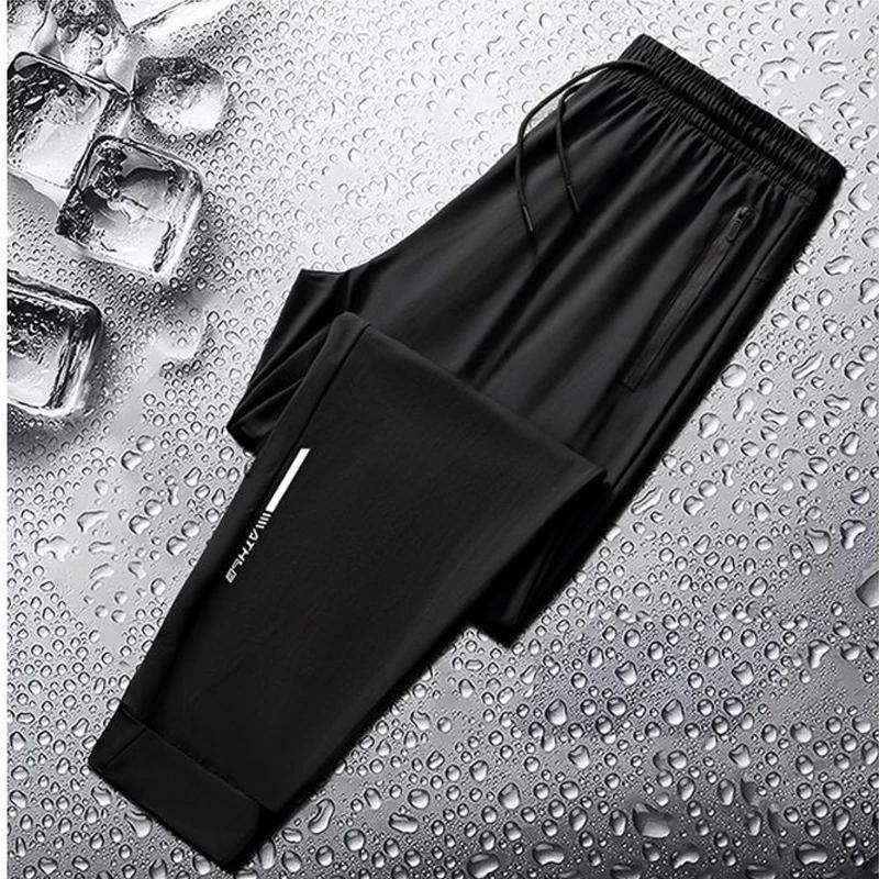 Pantalon Long en Soie Glacée pour Homme Coupe Slim, Ample, Haute, vaccage Rapide, Course en Plein Ai