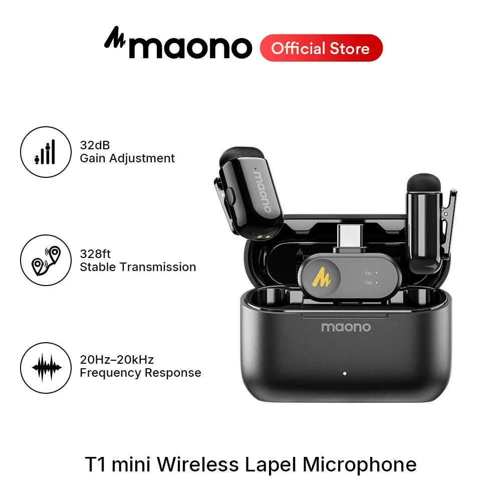 Microphone sans fil miniature maono T1 pour téléphone, réduction de bruit AI, coupe automatique du s