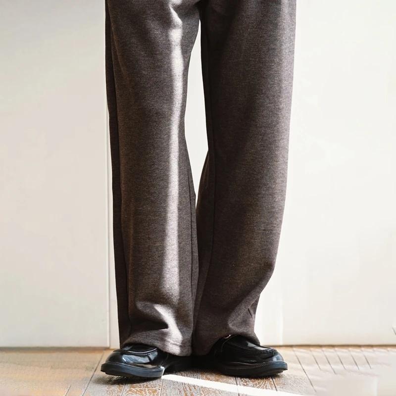 Pantalon à jambes larges pour hommes, 100% laine mérinos, chaud, doux, couleur unie, automne hiver, 