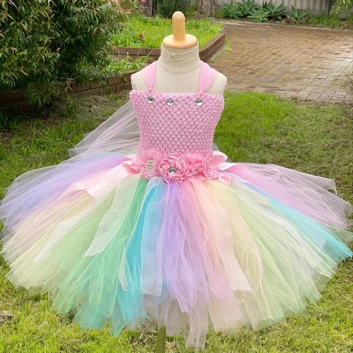 Robe Tutu à paillettes violettes pour filles, tenue Tutu féerique de fleurs avec aile de papillon et