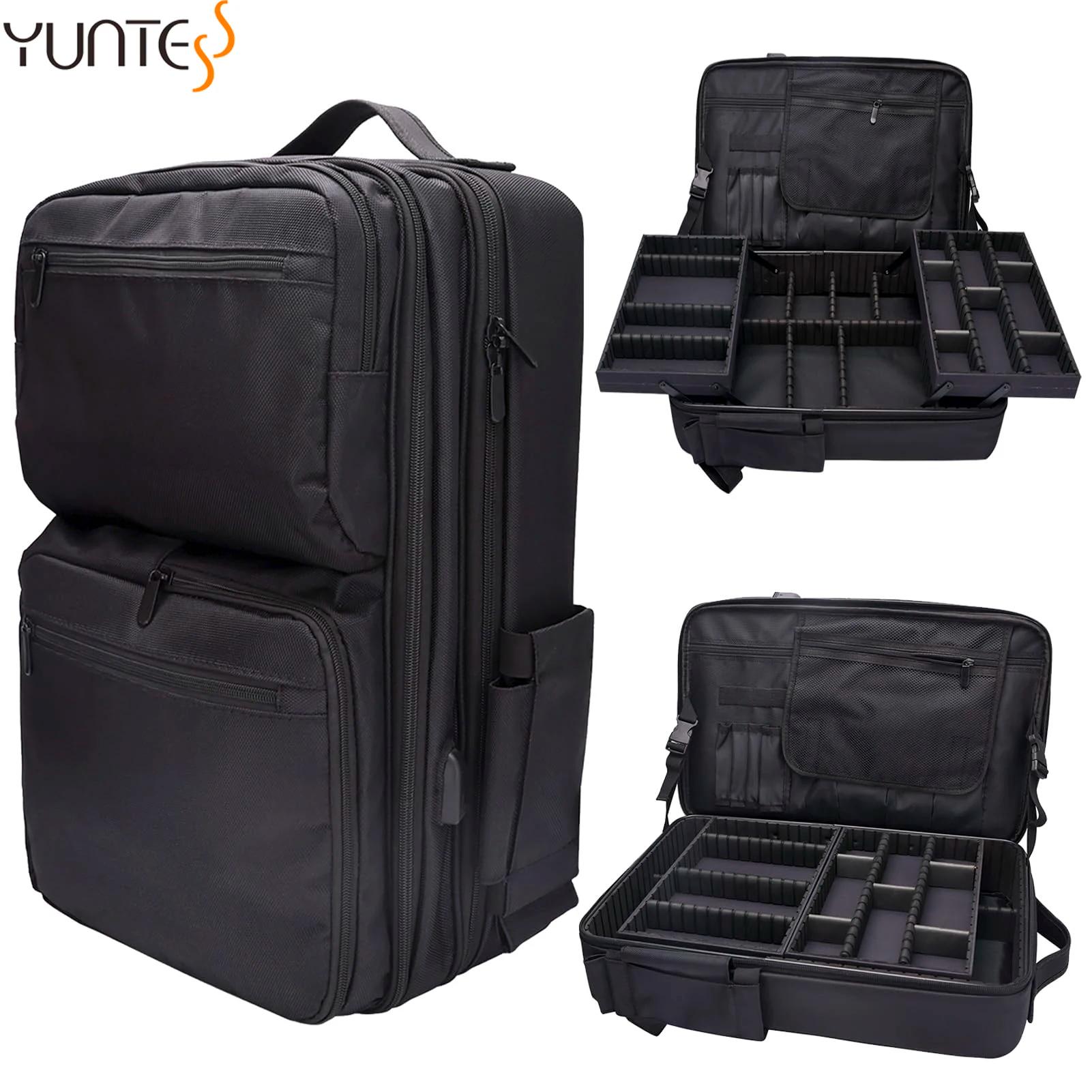 YUNTES sac à dos de voyage de maquillage de barbier professionnel séparateurs réglables USB-grand sa
