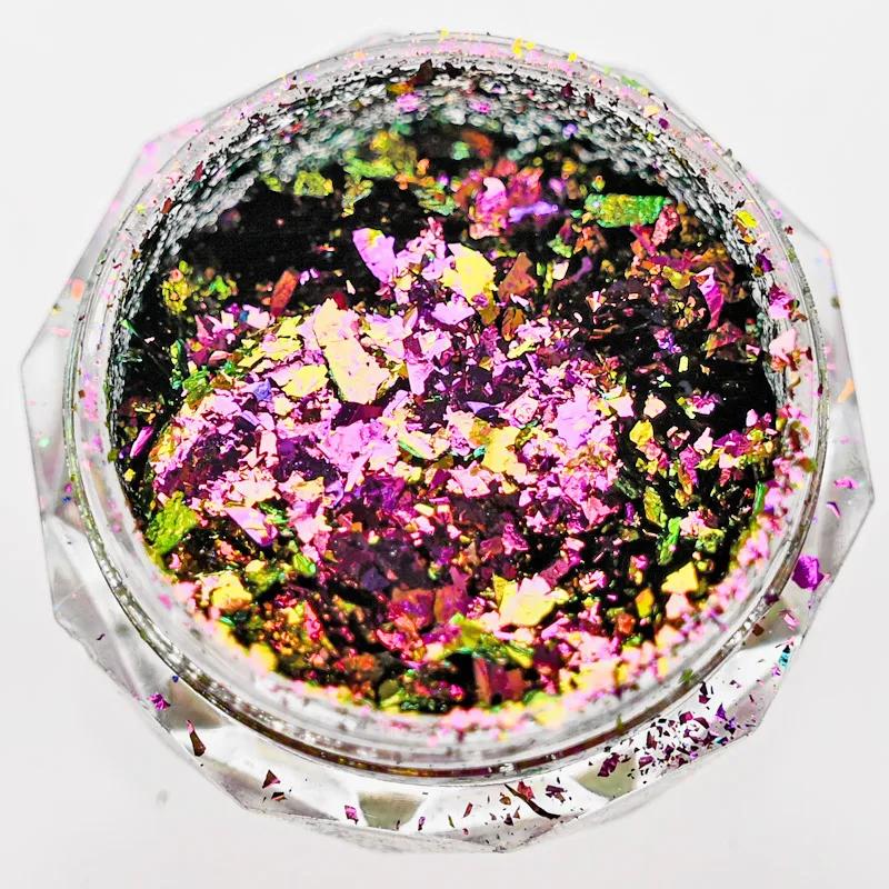 1 pot de paillettes pour nail art AURORA Chrome, multi-chrome, caméléon, paon, galaxie, paillettes p