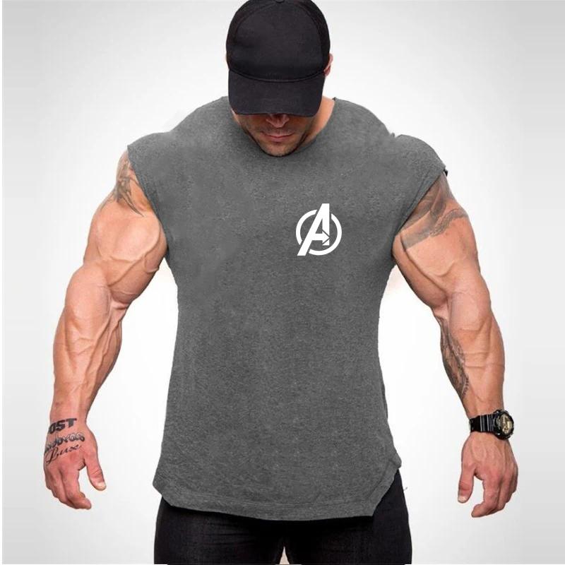 Chemise en fibre de coton à ourlet incurvé pour hommes, vêtements de musculation, stringers de gym, 