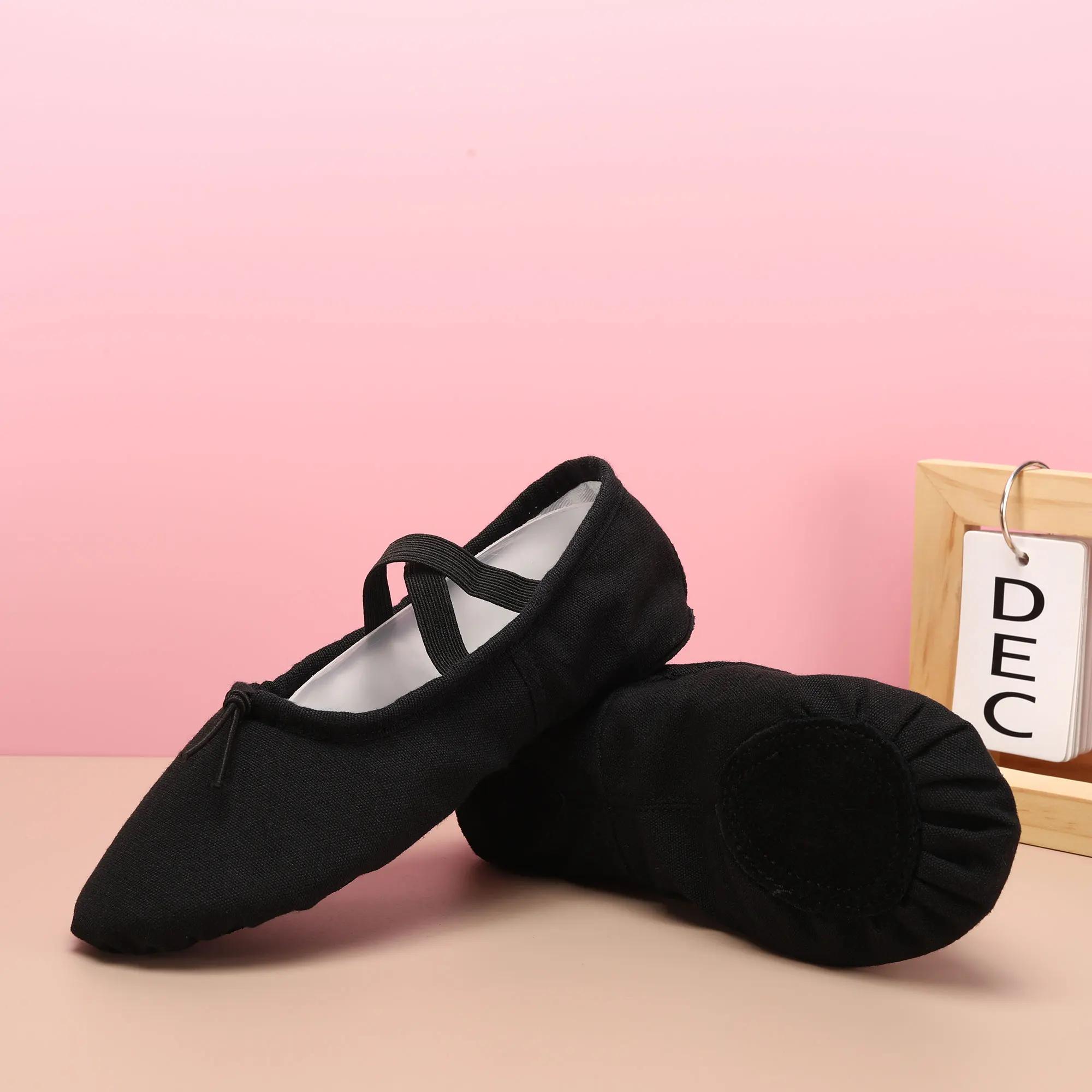 Chaussures de Ballet plates pour filles, ballerines en toile noires et roses, chaussures de danse po
