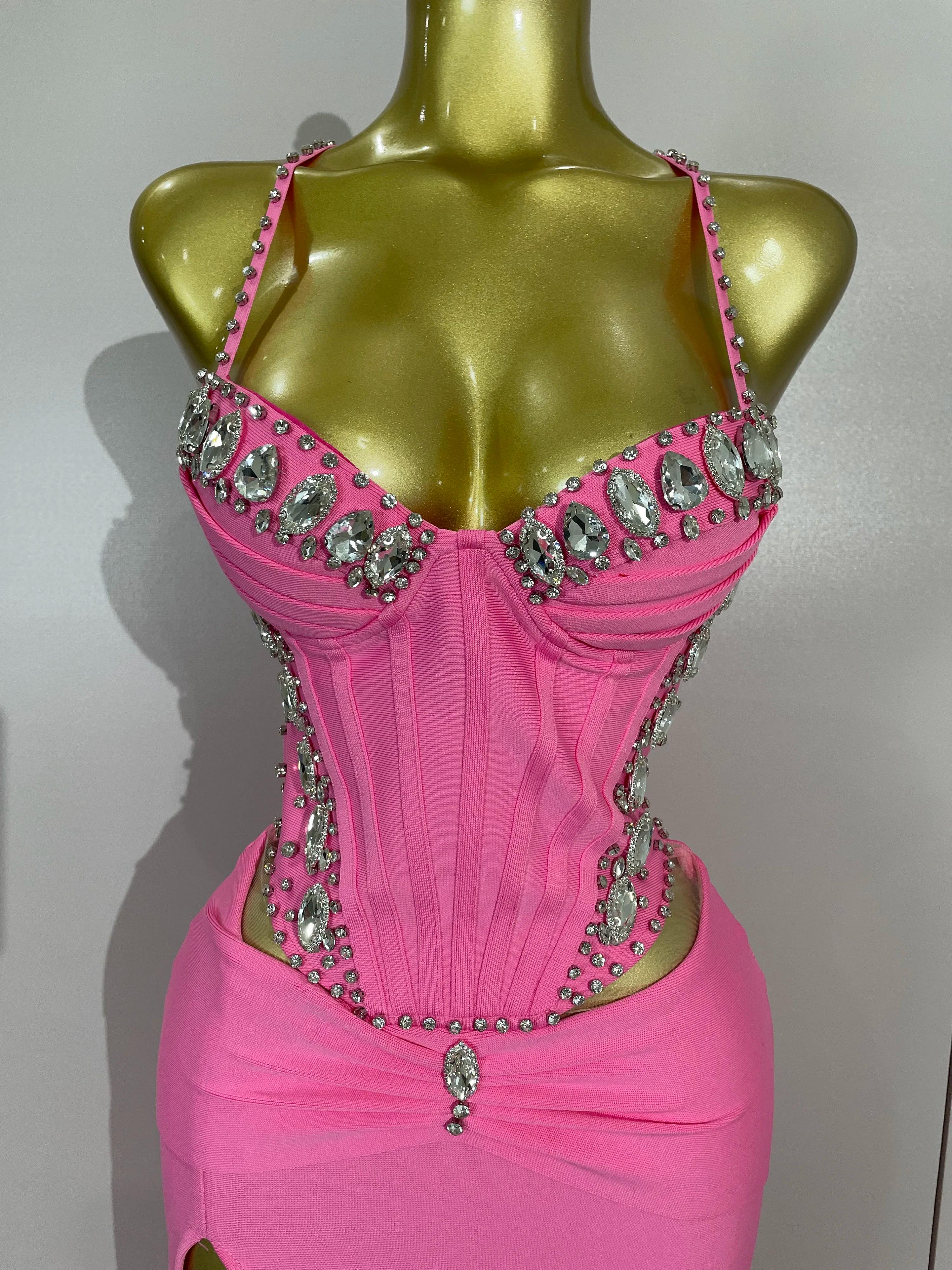 Robe à bandes rose, élégante, Sexy, dos nu, moulante, sans manches, pour femmes, bal, Club, soirée, 