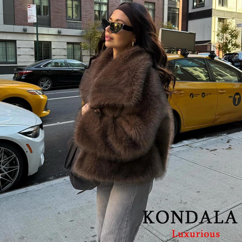 KONDALA décontracté marron épais fourrure vestes femmes à manches longues col en V automne hiver fau