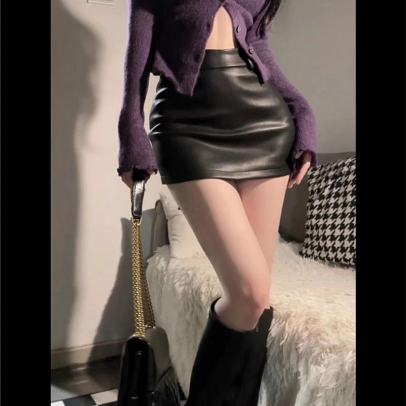 Cuir mat mince Mini Sexy mode PU chaud court taille haute jupe coréenne discothèque Streetwear noir 