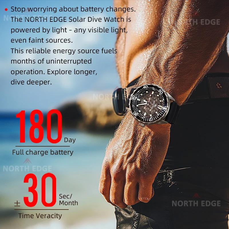 Montre de plongée solaire NORTH EDGE TRITON-TI en titane et acier inoxydable, montre à quartz de lux