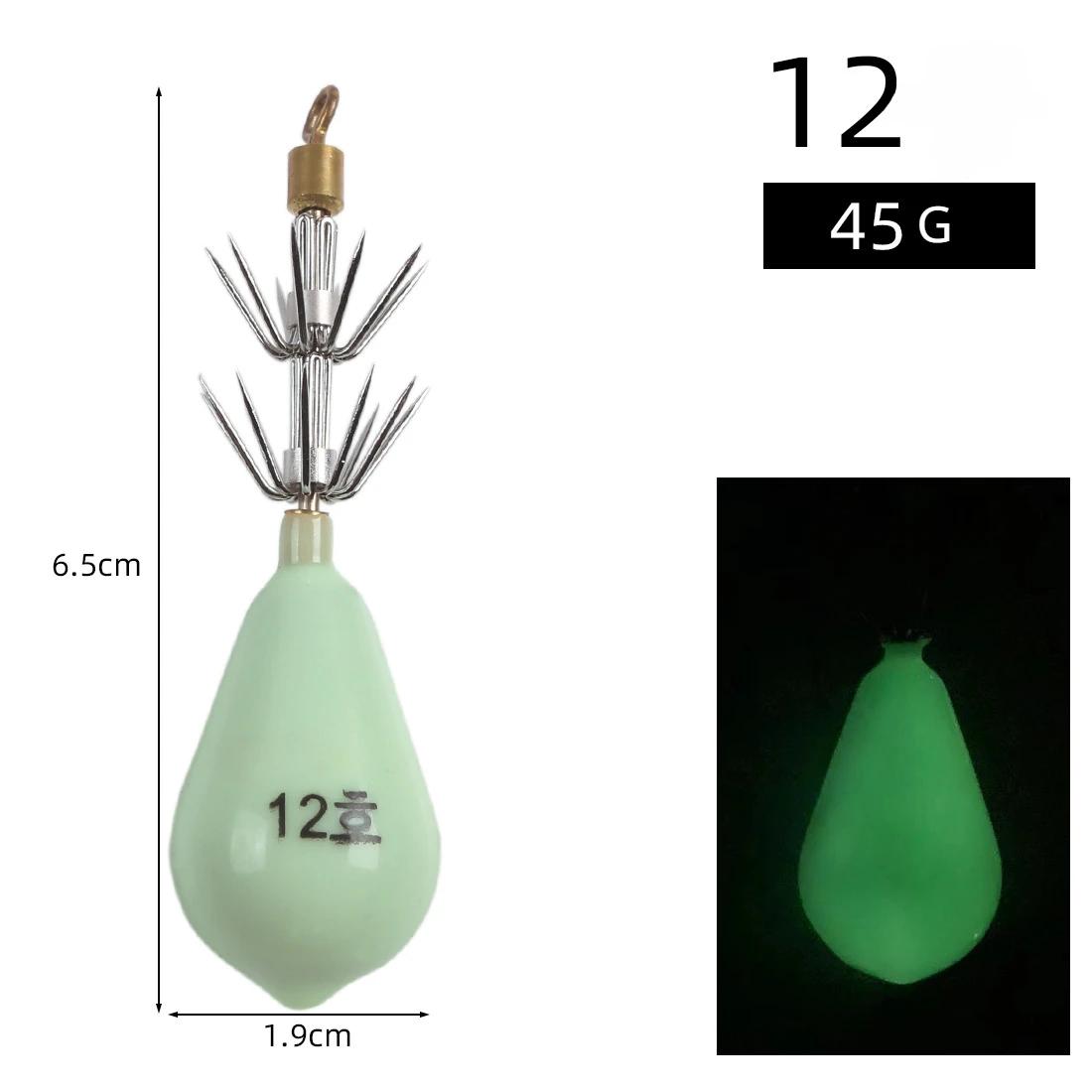 Hameçons de calmar bioniques réalistes, pêche en mer, lumineux, brillant dans le noir, forme goutte 