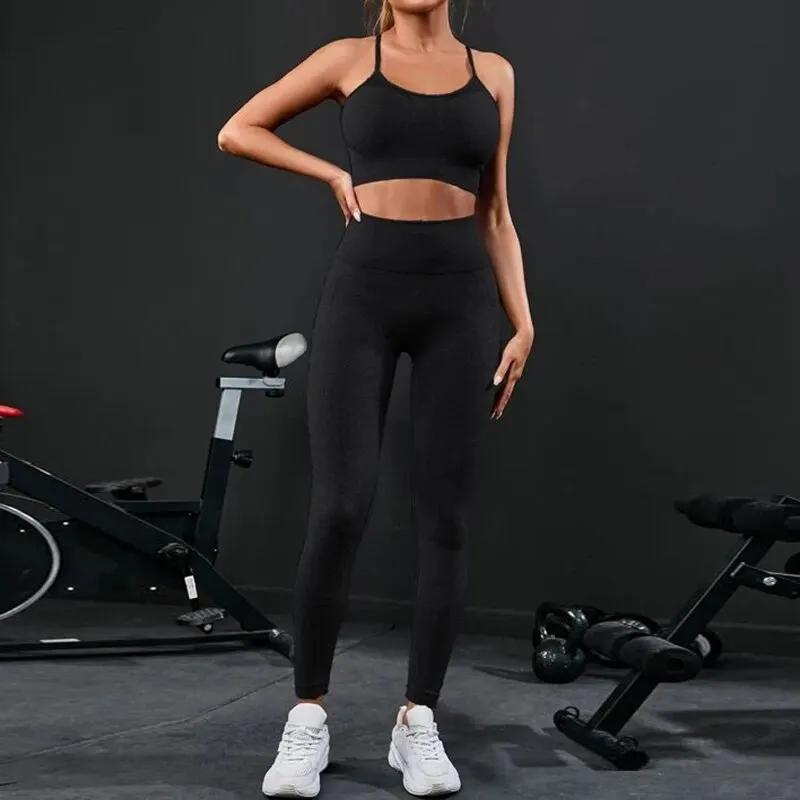 Ensemble de yoga femme 2 pièces sans couture leggings taille haute et survêtement