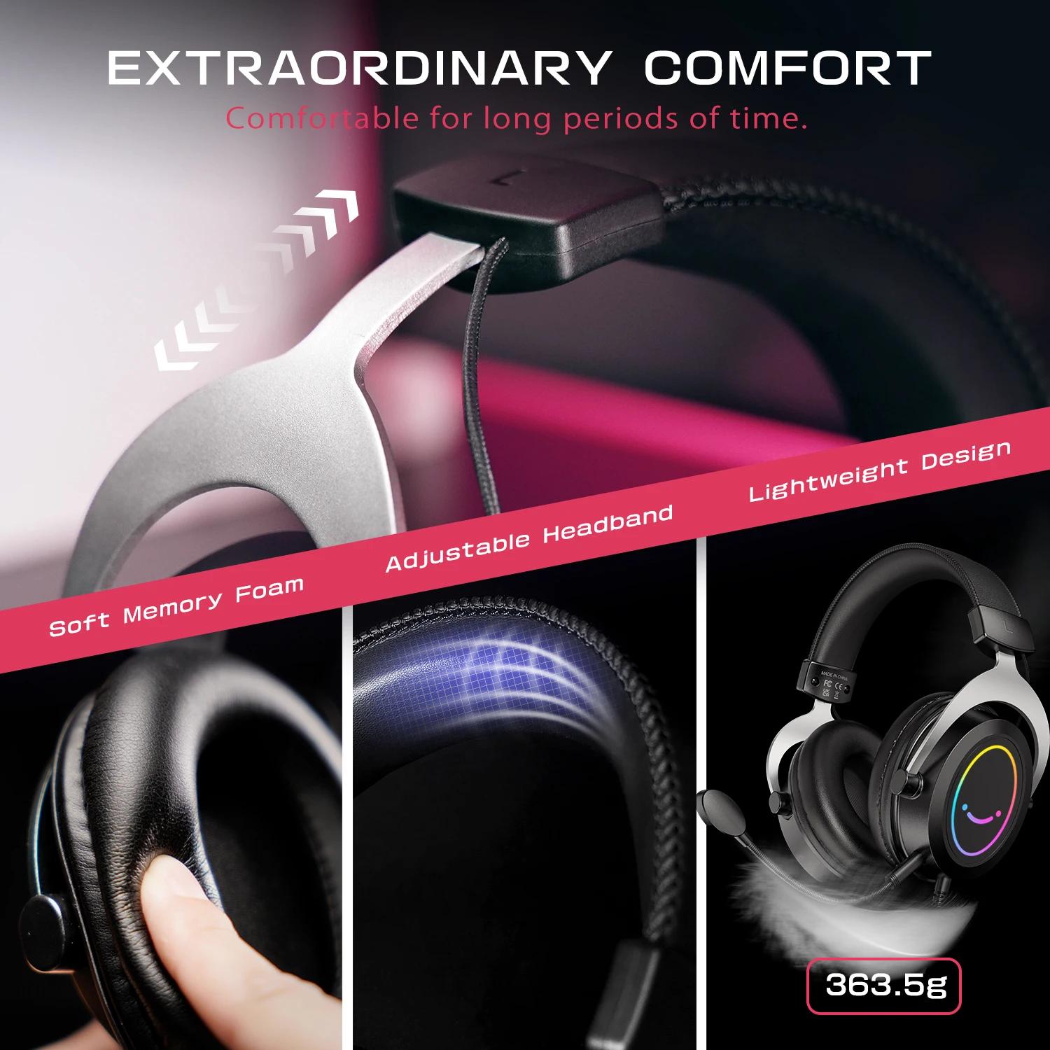 Casque de jeu FIFINE avec contrôle dynamique rvb/micro/en ligne, coussinets d'oreille en mousse à mé
