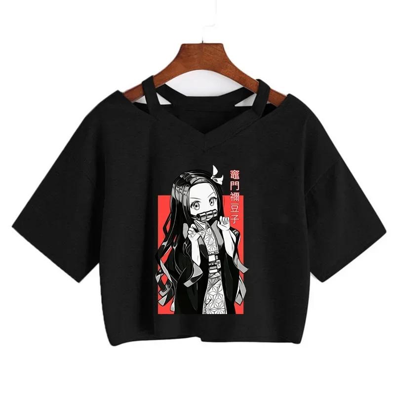 Démon Slayer T-shirt Nezuko T-shirt femmes Kimetsu No Yaiba haut court t-shirts japonais Anime Tanji