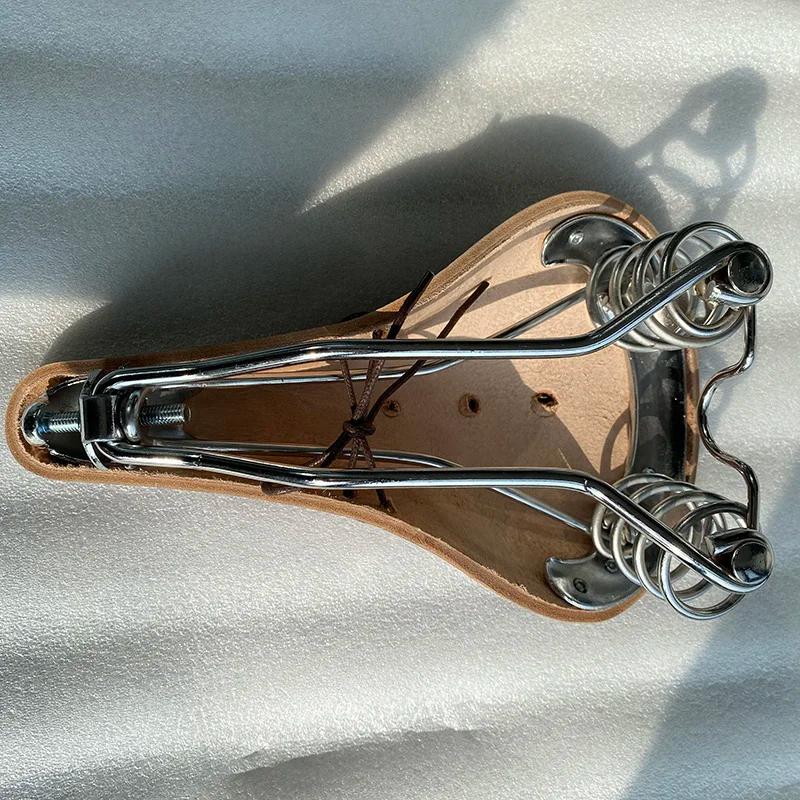 Selle de vélo en cuir respirante et confortable pour VTT, siège de cyclisme rétro avec coussin pour 