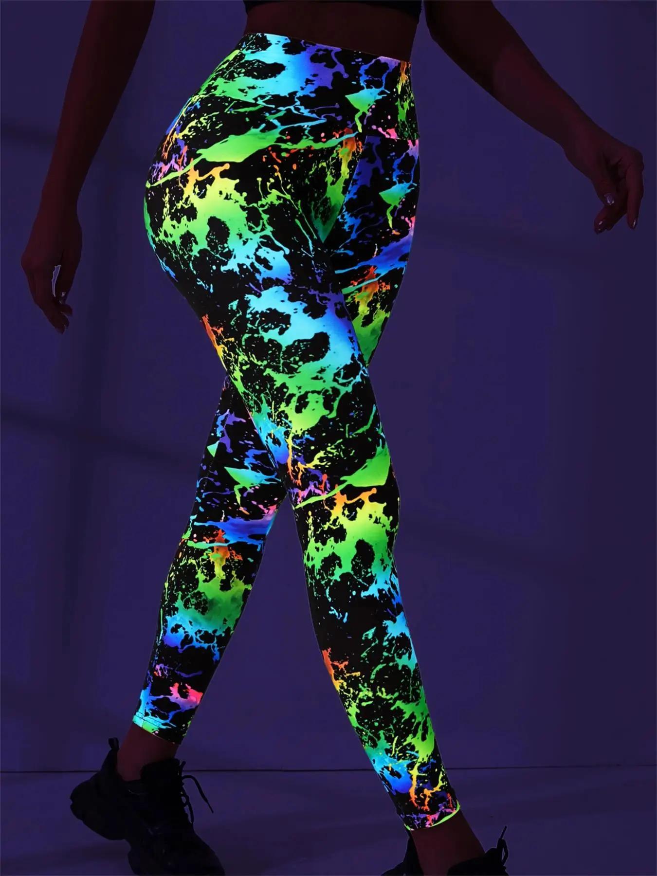 Pantalon de yoga imprimé numérique taille haute, couleur chair, pantalon moulant fluorescent pour le