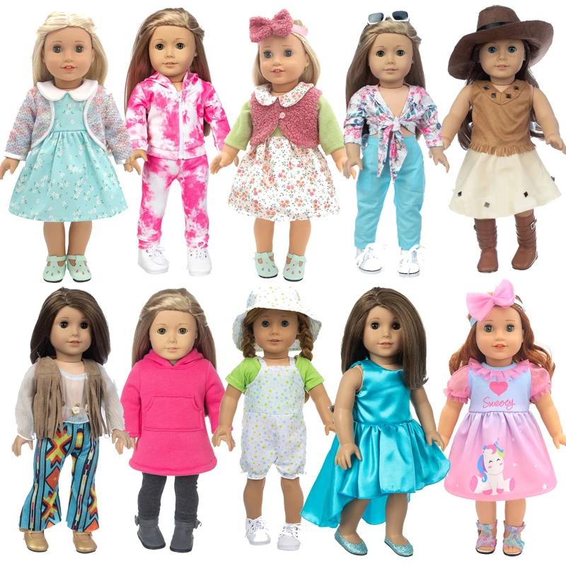 18 pouces fille poupée bleu Blouse cravate un noeud fleur robe bébé poupée vêtements bébé fille cade