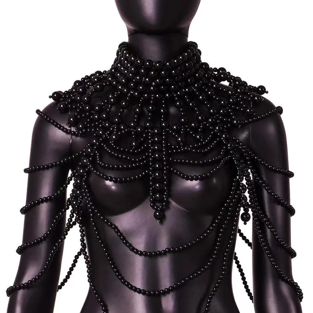Chaîne de corps en perles tissées à la main, fausses perles, pompon perlé, chaîne de corps élégante,