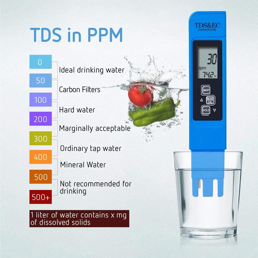 PH mètre et TDS testeur numérique de qualité de l'eau 0-14 testeur de PH 0-9990PPM TDS & EC LCD pure