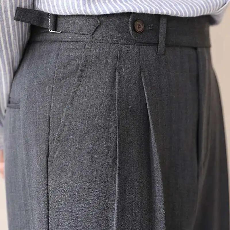 Pantalon droit taille haute pour homme, coupe slim, style britannique, décontracté, vêtements de cér