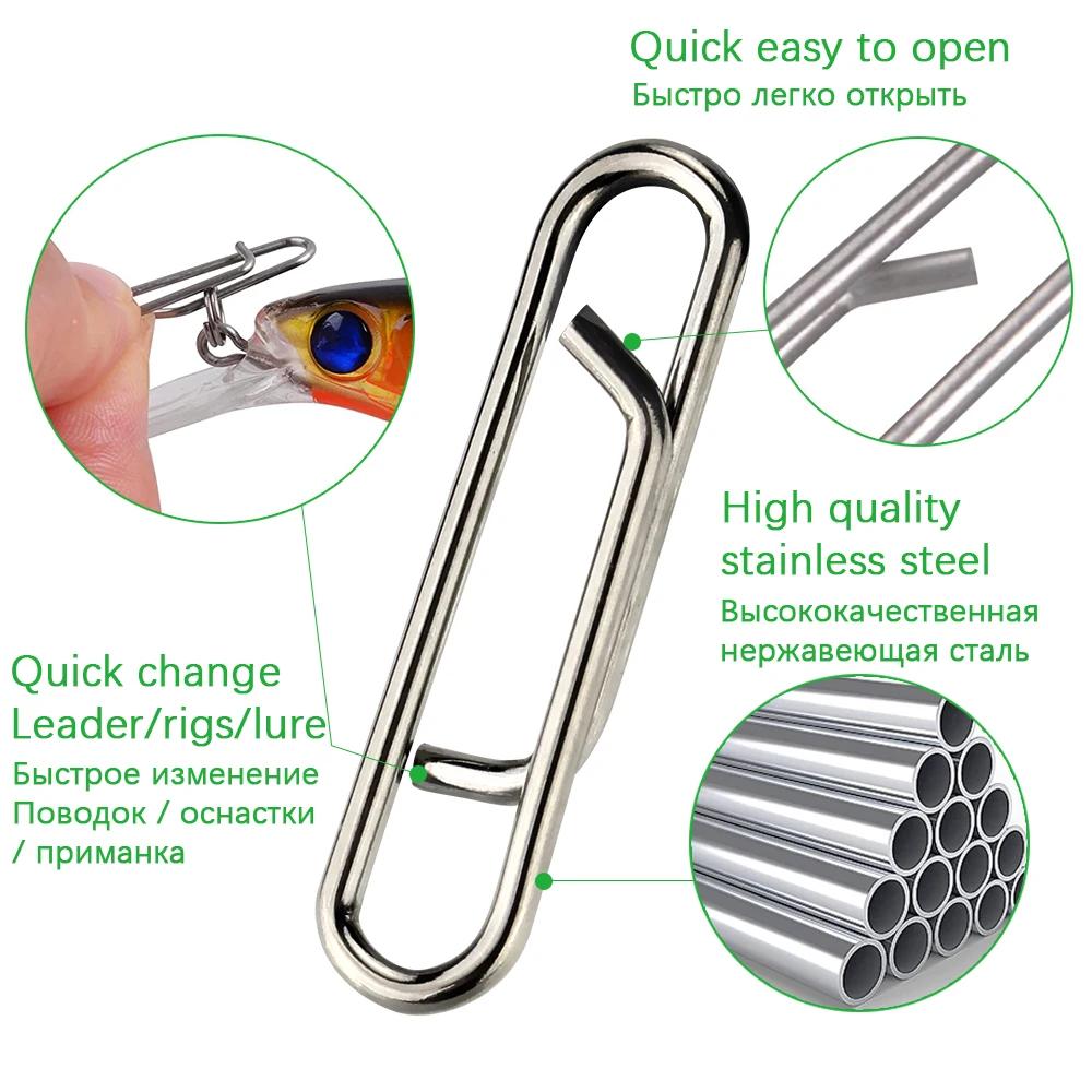 DNDYUJU 30-100 pièces 304 acier inoxydable leurre de pêche Snap pêche pivotant Interlock belle broch