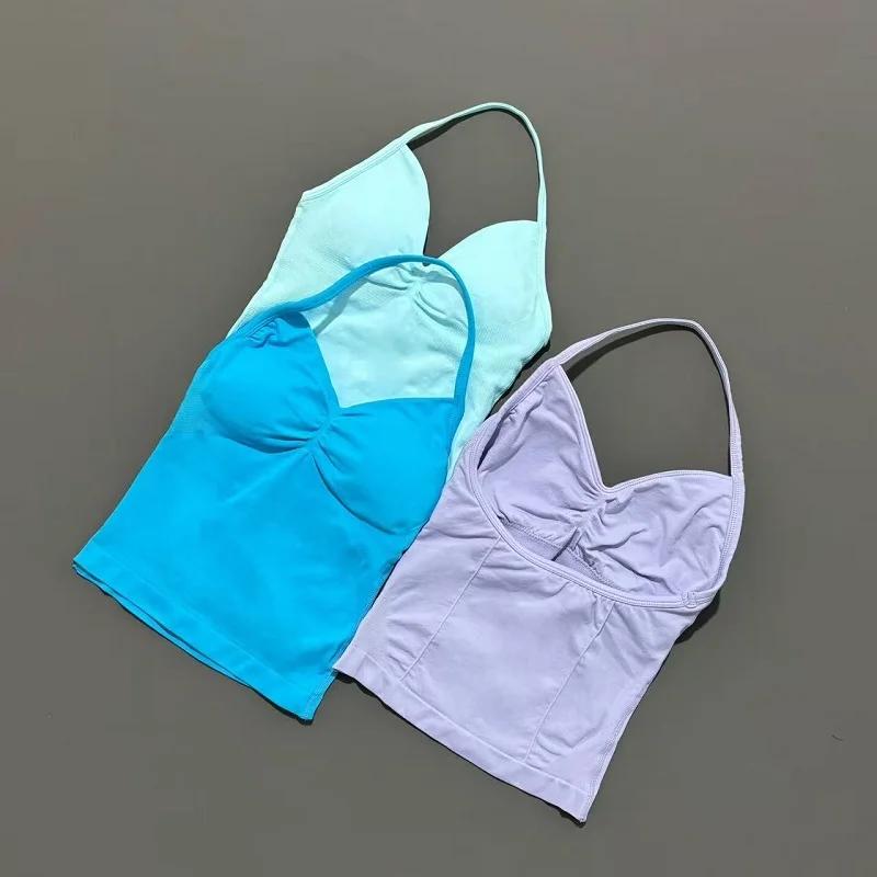 Hauts de sport pour femmes, débardeur de Yoga sans couture avec coussinets amovibles, col en V, haut