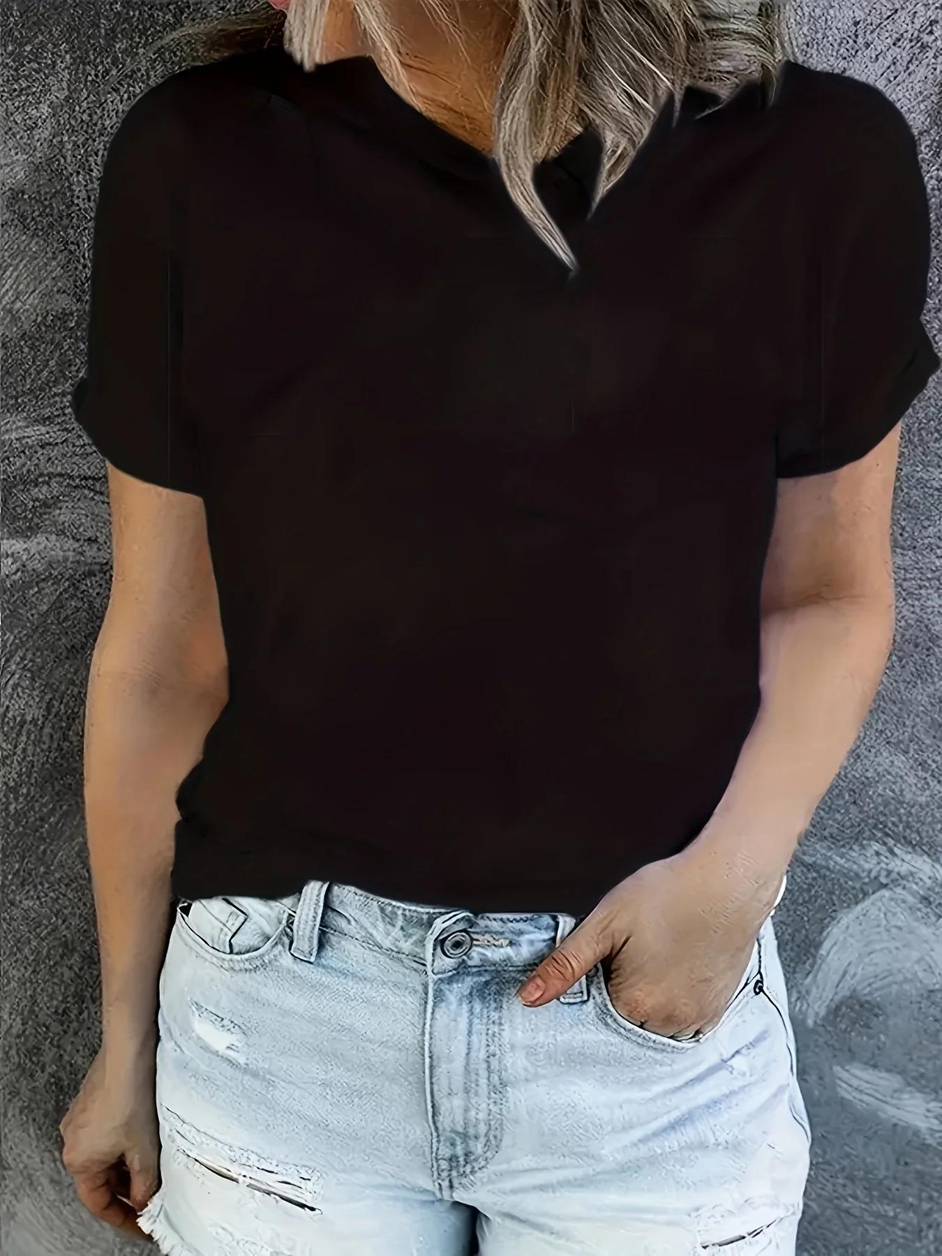 T-Shirt décontracté de couleur unie pour femmes, haut doux à manches courtes et col rond pour tenue