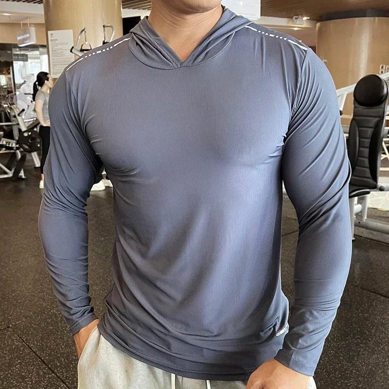 T-shirt à manches longues pour hommes, décontracté, Slim, élastique, sport, Fitness, confortable, re