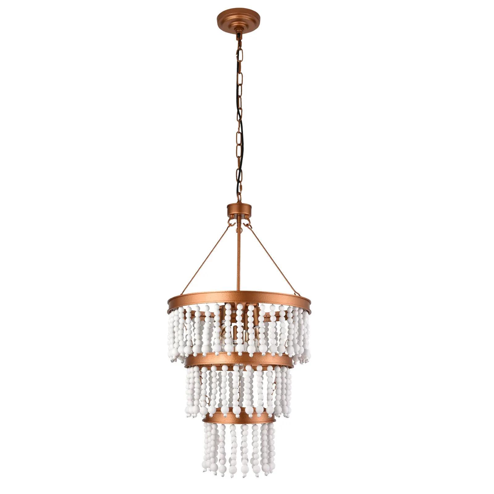LOYALHEARTD-Lustre en perles de bois à 5 lumières, pendentif en perles Boho rustiques, conflicLight