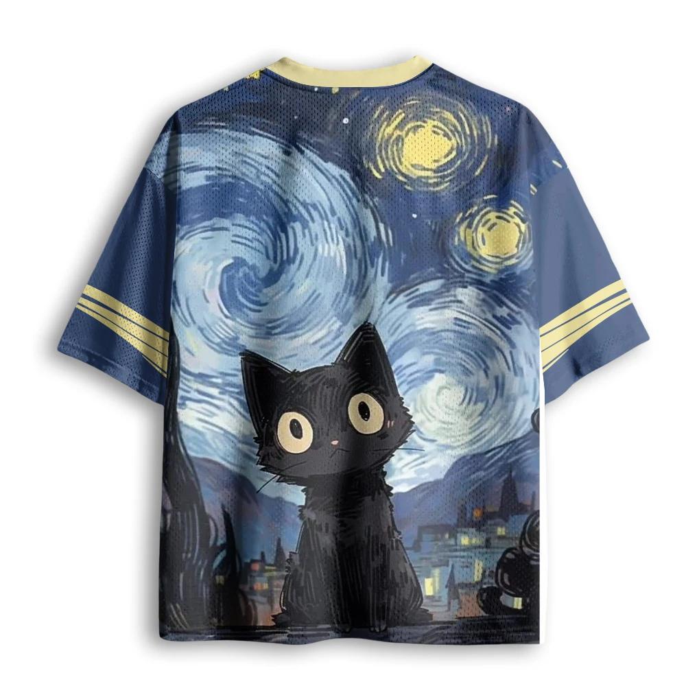 Nouveau T-shirt Sportif à Col en V Imprimé 3D pour Adultes et Enfants, Motif Chat Crieur Ciel Étoilé