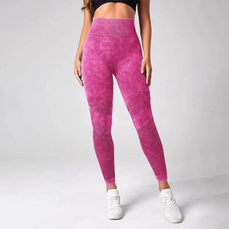 Leggings de sport de contrôle du ventre de teinture par nouage de base de yoga