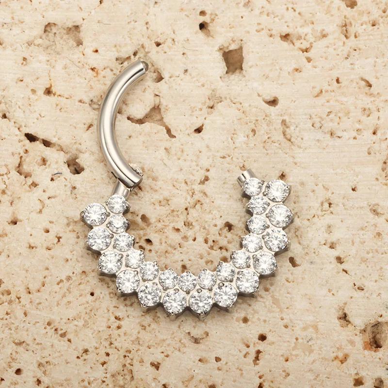 ASTM F136 titane Clicker Septum nez anneau Piercing CZ Daith boucle d'oreille cerceau avant face art