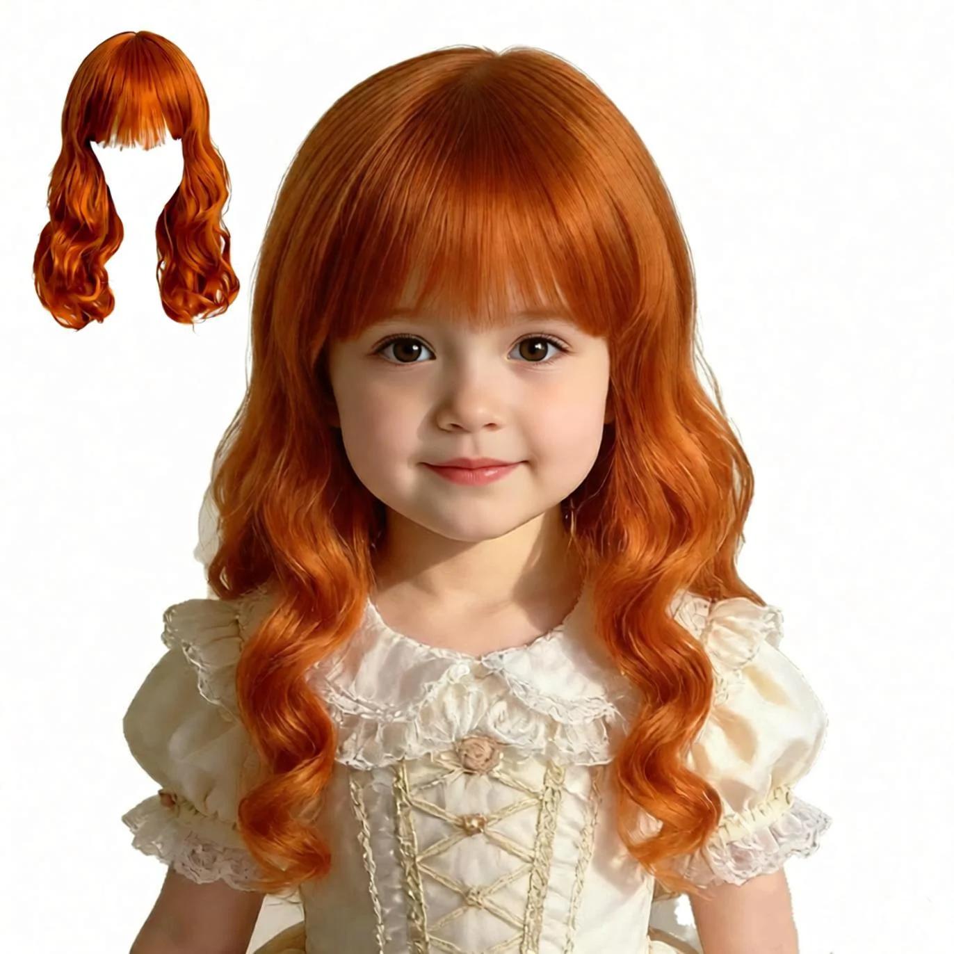 Perruque orange longue et bouclée pour fille, accessoire de performance et de photographie pour enfa